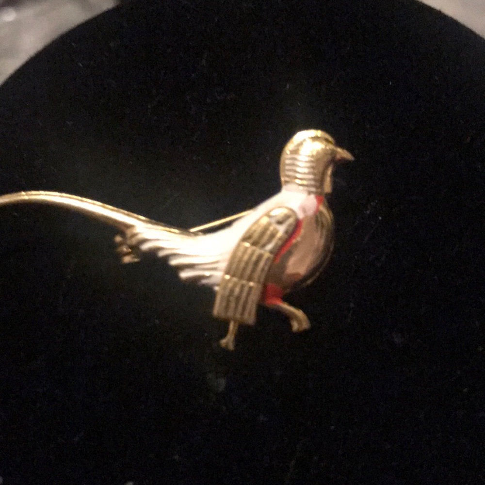 Rare vintage Damascene pheasant pin